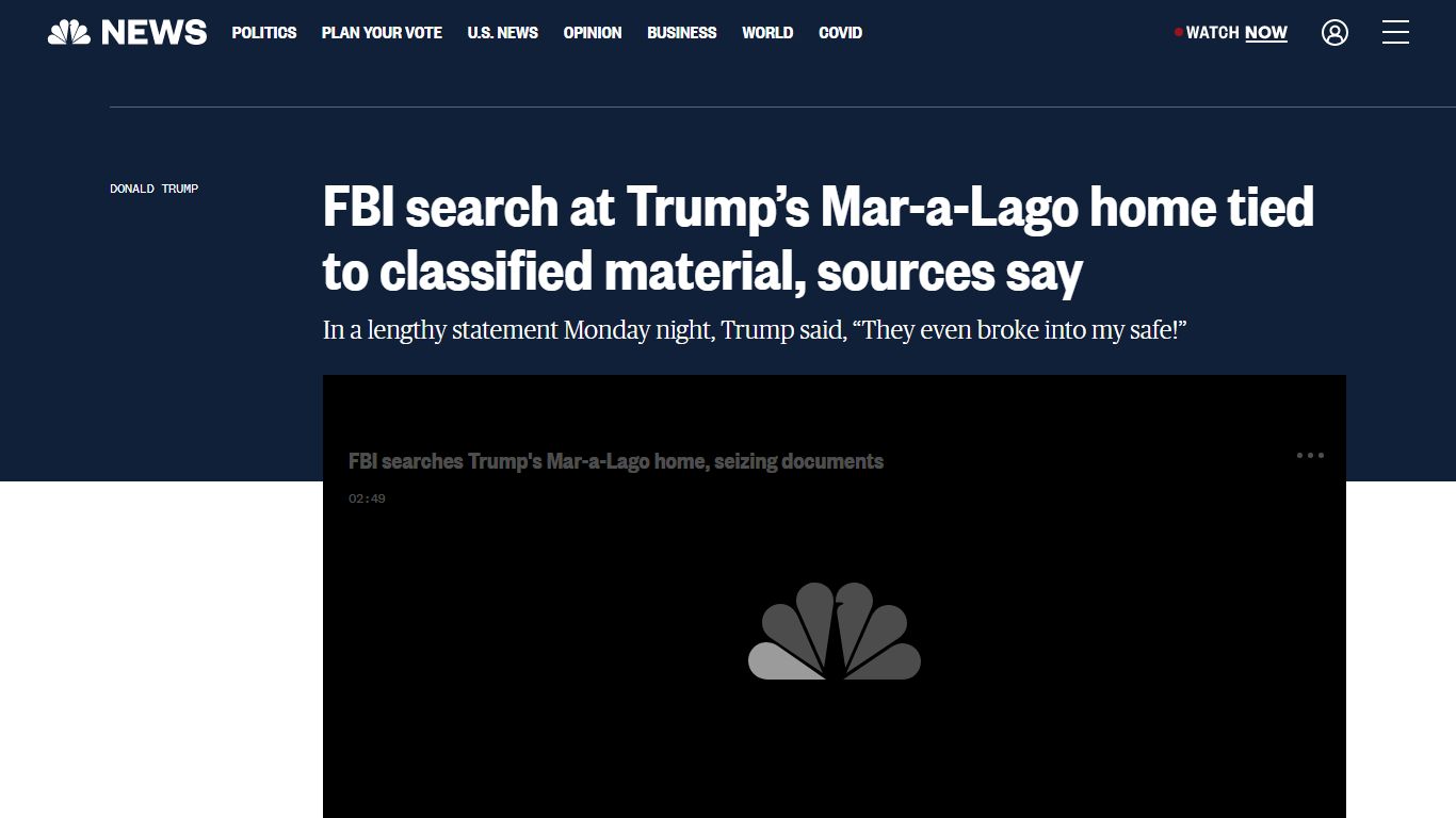 FBI search at Trump’s Mar-a-Lago home tied to classified material ...